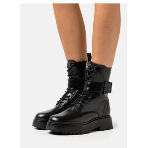 New! AllSaints Black Women's Onyx Combat Boot Black Leather 41 EU 11 US DD390